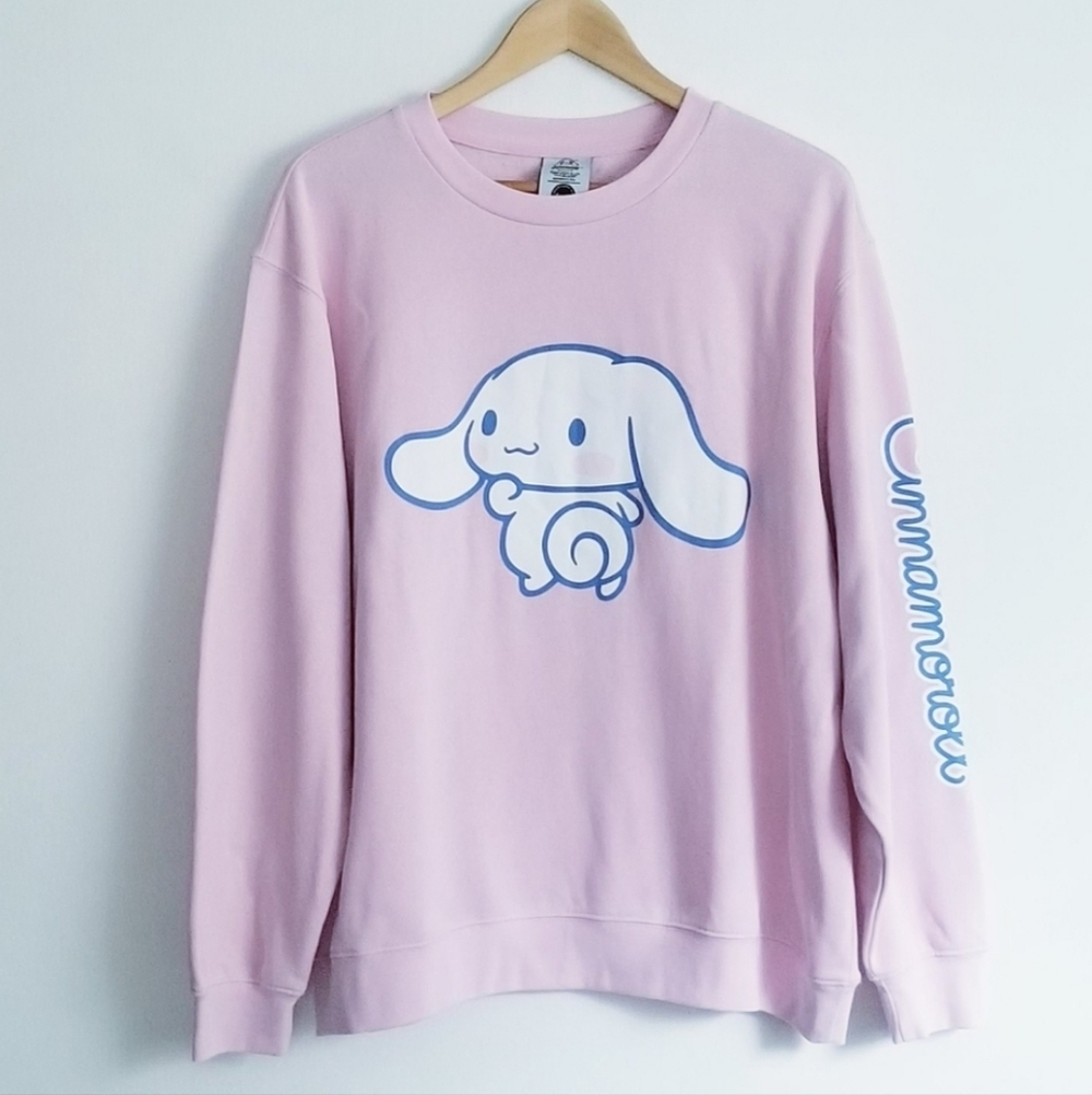 NEW Cinnamoroll Sanrio Graphic Print Pink Oversized Crewneck Sweatshirt NWOT